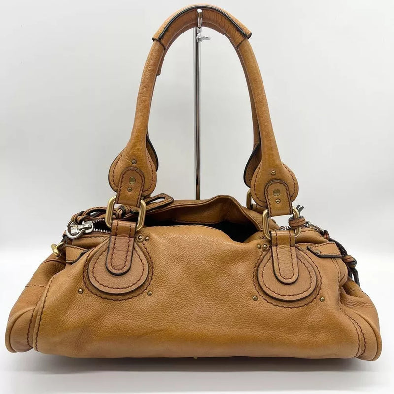 Chloe Camel Paddington Hand Shoulder Bag Leather Lock padlock Auth