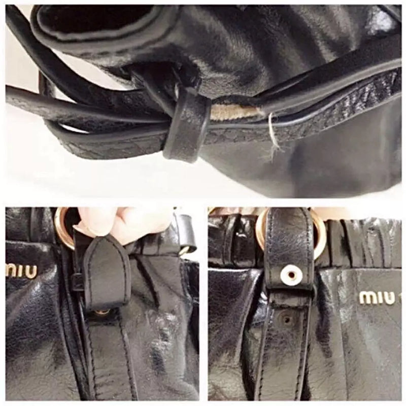 Miu Miu 2Way Shoulder Bag Leather Black Authentic