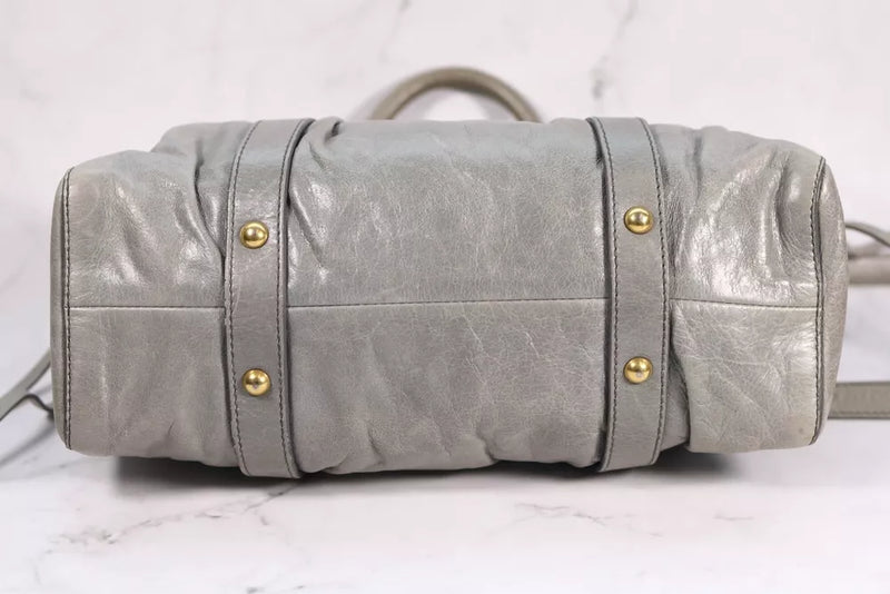 Miu Miu 2way shoulder had bag gather gray leather Authentic